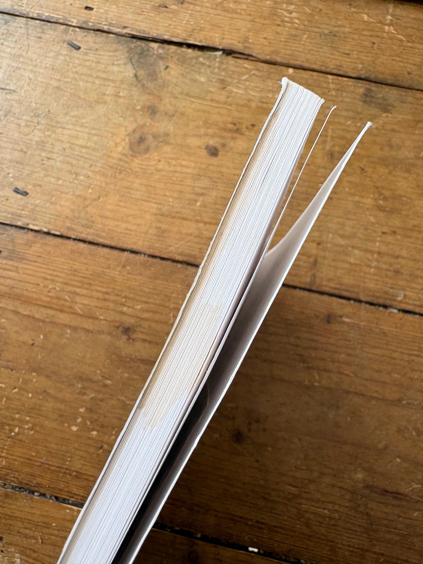 Open book on a wooden surface