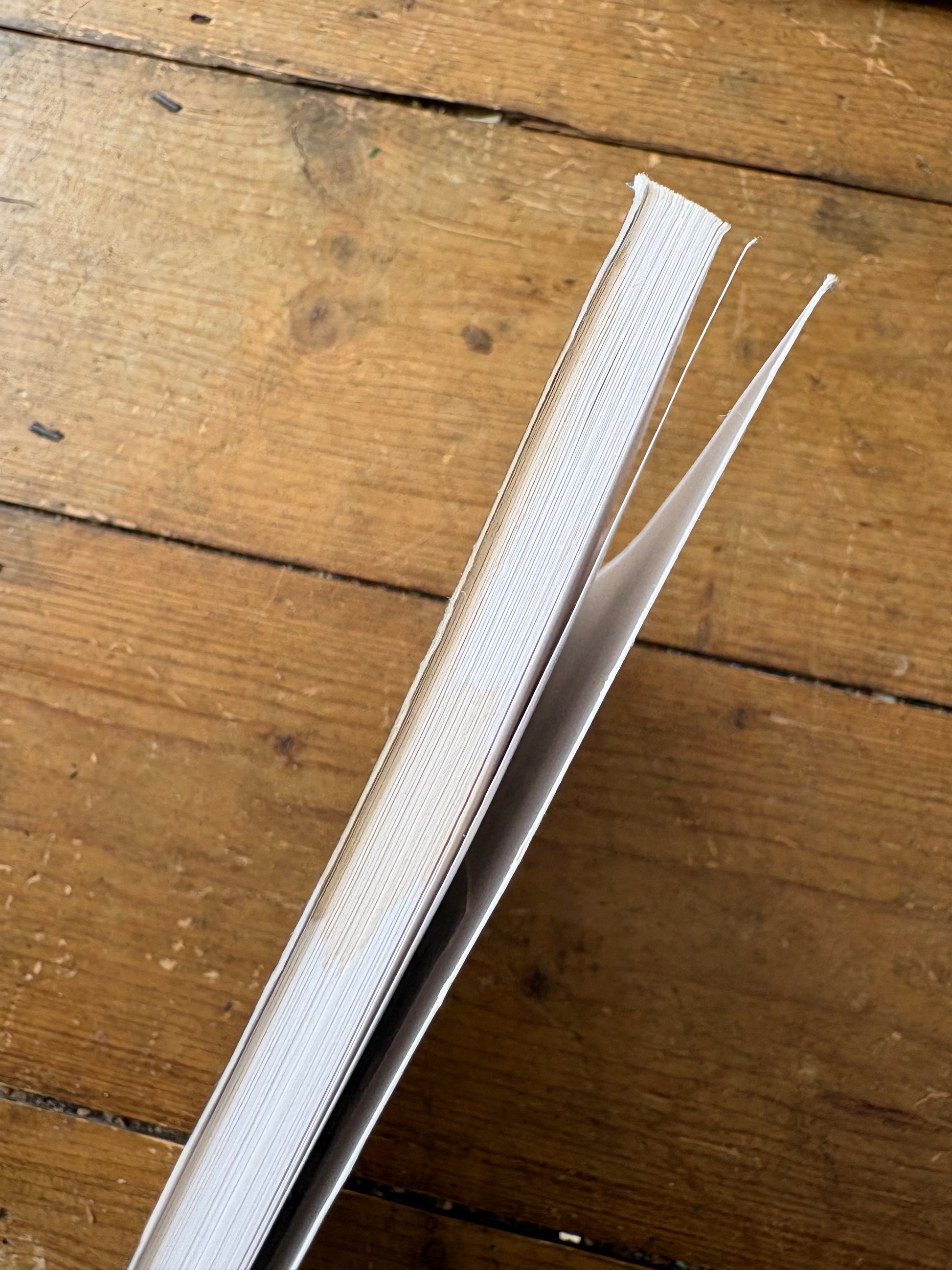 Open book on a wooden surface